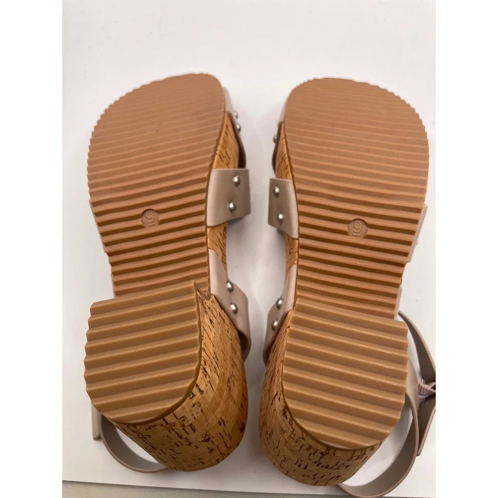Journee Collection Valentina Taupe Cork Wedge Platform Sandals Studded Womens 9